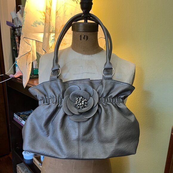 Maurices Silver Shoulder Bag with Beaded Floral Applique - Picture 1 of 8